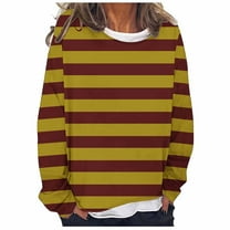 Fancifize Women's Oversized Sweatshirt Crew Neck Cute Striped Loose Pullover Top Casual Long Sleeve Fake Two-Piece Fall Fashion Y2k Outfits
