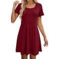 thumbnail image 2 of Tshirt Dress Women Summer Short Sleeve Round Neck A Line Front Pleated Casual Mini Dresses T Shirt Dresses for Women, 2 of 6