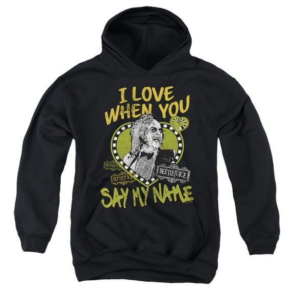 Beetlejuice Say My Name Valentine Youth Kids Boy/Girls Pull-Over Hoodie, Black, Medium