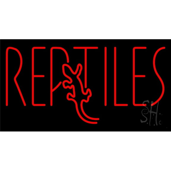 Red Reptiles Block 2 LED Neon Sign 13" Tall x 24" Wide - inches Black Square Cut Acrylic Backing, with Dimmer - Premium built indoor Sign for Club, Home décor, Event, Workshop, Storefront.