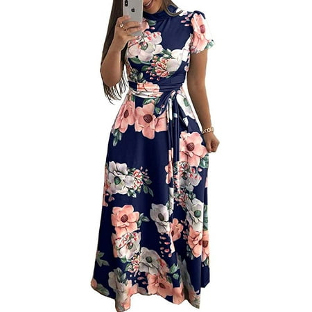 Women's Floral Maxi Dress Short Sleeve Maxi Long Dresses | Walmart Canada