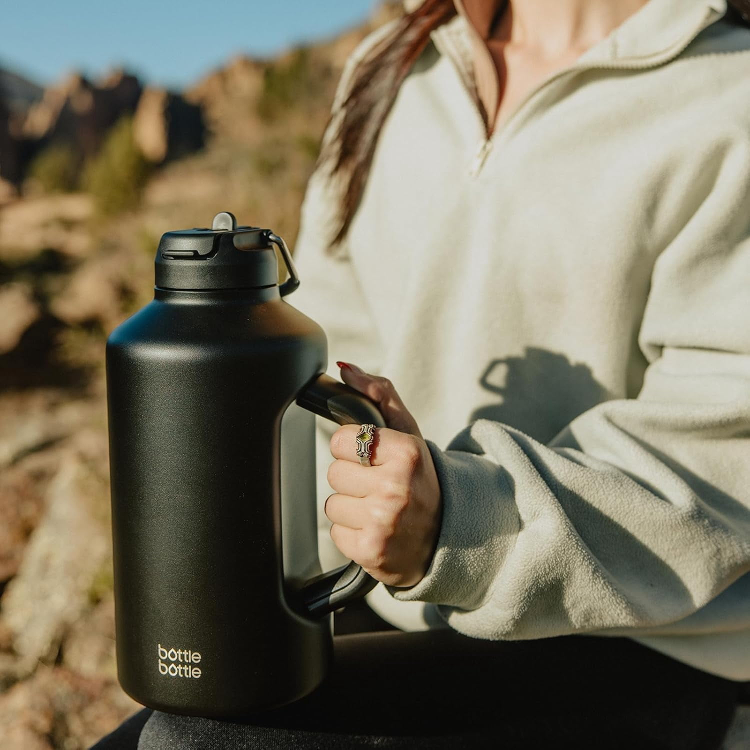 BOTTLE BOTTLE Insulated Water Bottle 64 oz with Straw handle and Dual-use Lid Half Gallon Jug Stainless Steel Water Bottle for Sports Blue