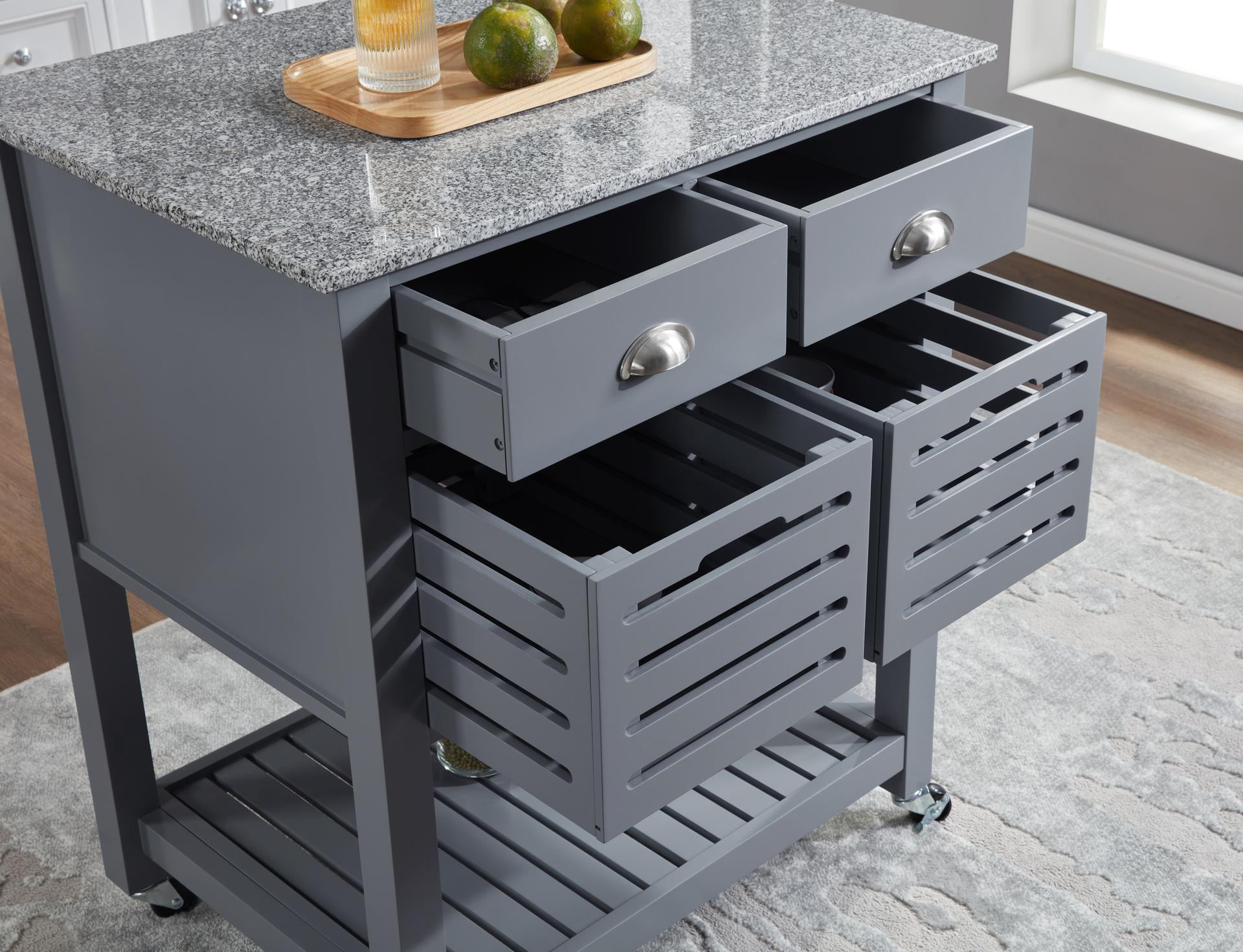 Mobile Rolling Kitchen Island Trolley Serving Cart with 2 Drawers & Slide-Out Wire Storage Basket