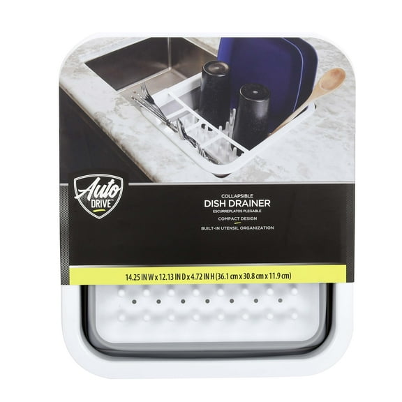 Auto-Drive, RV Collapsible Dish Drainer with Built-in-Utensil Organizer, Thermoplastic rubber