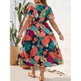 thumbnail image 3 of OYOANGLE Women's Plus Size Floral Print Wrap V Neck Dress Ruffled Short Sleeve Side Slit Flare Maxi Dresses Multicolor 1XL, 3 of 6
