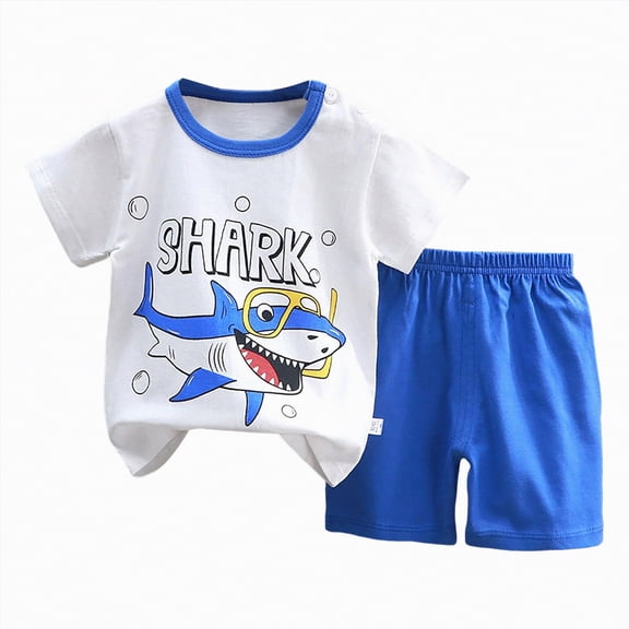 TOWED22 Toddler Kid Boy Clothes Dinosaur Print Short Sleeve Tee Shirt Elastic Waist Shorts 2pcs Summer Outfits(Blue,18-24 M)