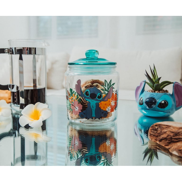 キッチン収納・ラック Sango, Scalloped glass, Disney Disney, Lilo and Stitch Glass Snack Jar, 6 Inches Tall, Blue
