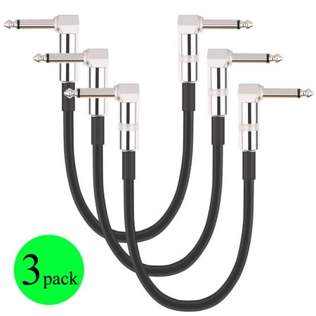 Donner Guitar Patch Cable 3-Pack 30cm 1/4 Inch Right Angle PVC For Instrument Jumper