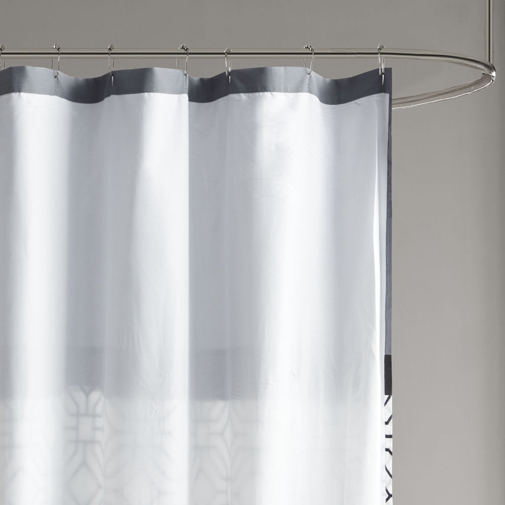 MAYEERTY Embroidered and Pieced Shower Curtain, Machine-Washable, Black+Grey