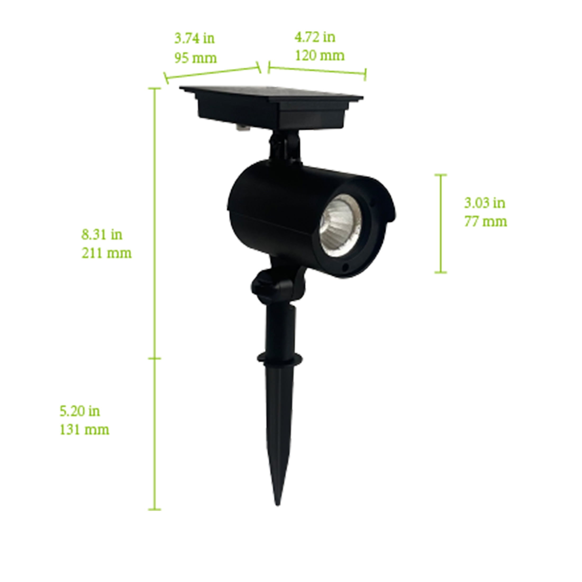 (2 pack) Mainstays Solar Powered Black LED Landscape Spot Light, 60 Lumens