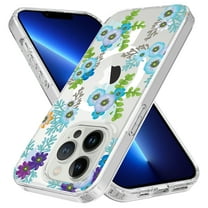 Rosebono For iPhone 14 Plus Case Compatible with MagSafe, Bling IMD Blue Flower Ultra Transparent Fashion Cute Colorful Skin Cover Shockproof Case for iPhone 14 Plus