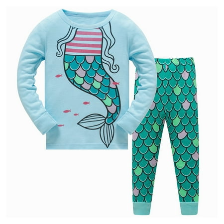 

JYNZ Coming Home Outfit for Baby Girl Baby Boy 1-7 Years Toddler Kids Baby Boys Girls Mermaid Pajamas Pjs Sleepwear Pants Outfits Set Blue 3