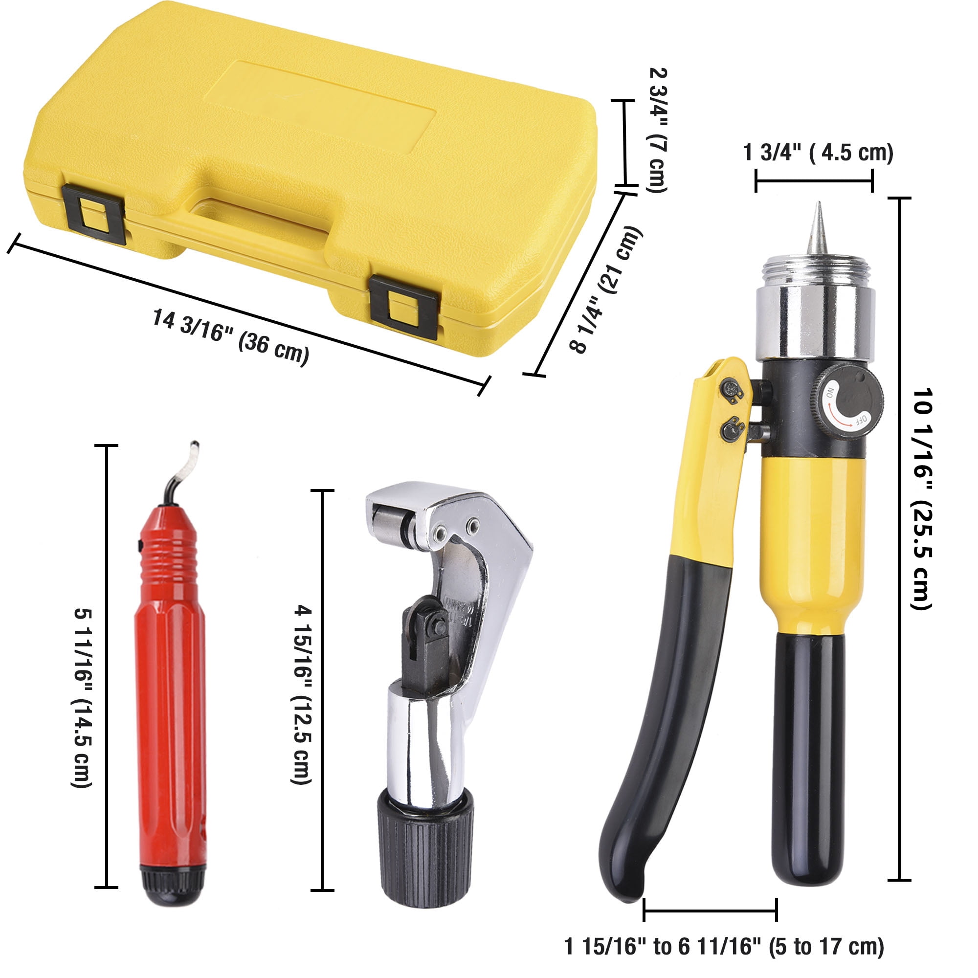 Yescom Hydraulic Tube Expander Swaging 3/8" to 1-1/8" Copper Flaring Tool Kit for Refrigeration HVAC