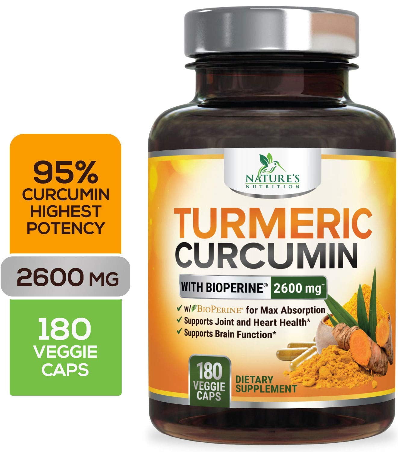 Turmeric Curcumin Highest Potency 95 Curcuminoids 2600mg with