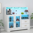 thumbnail image 1 of para Cocina, Cantina Bar Mueble para Casa con Luces LED, Toma de Corriente, Gabinete para Vinos Botellero y Copas, Gabinetes de Almacenamiento, 120 * 40 * 115cm (Blanco), 1 of 9