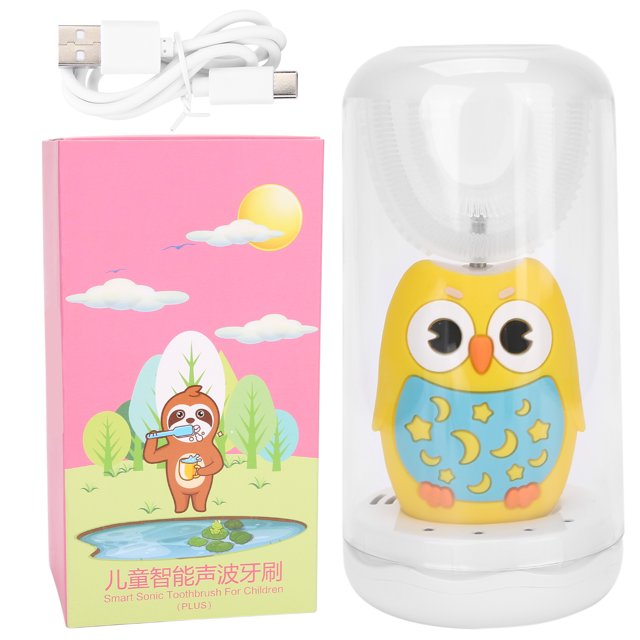 Cepillo de dientes en forma de U para niños, eléctrico, recargable, IPX7, resistente al agua, cepillo de dientes para niños, amarillo
