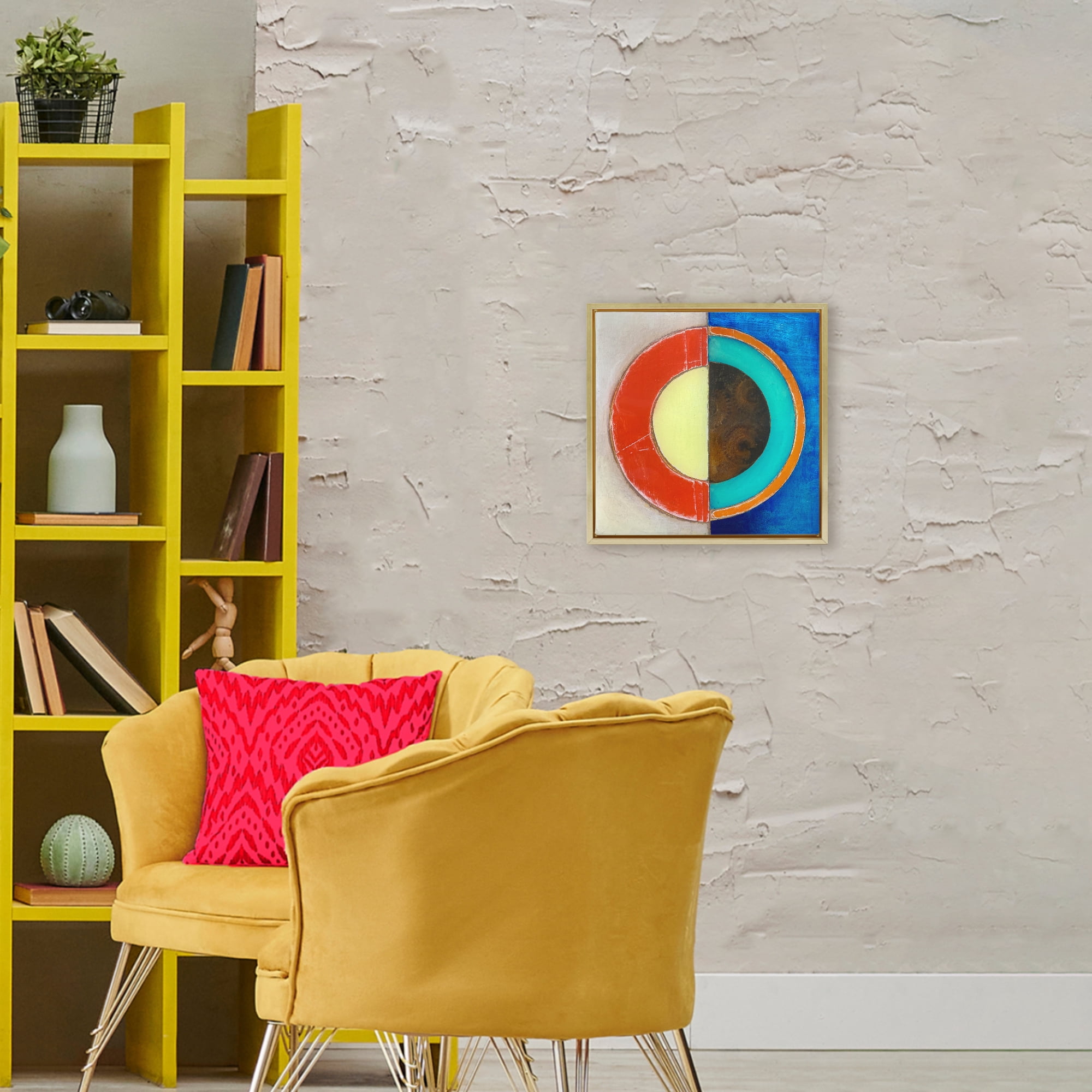 Stupell Industries Round Structured Color Block Gold Framed Floater Canvas Wall Art, design by Matthew Finger