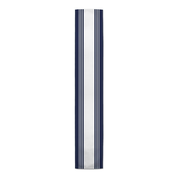 Creative Products Large Farmhouse Stripe Navy Blue 16x72 Poly Twill Table Runner