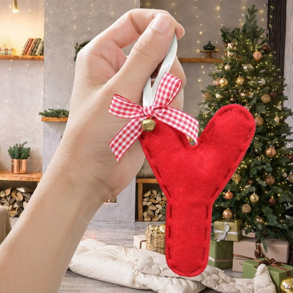 DAMAI 26 Letter Red Fabric Ornaments with Bow Monogram Christmas Tree Decorations Bulk Personalized DIY Christmas Ornaments Christmas Decoration Xmas Tree Hanging Decor