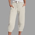 thumbnail image 2 of Mnuaqn Linen Capri Pants for Women High Waisted Wide Leg Cropped Pants Summer Casual Elastic Waist Yoga Capris with Pockets (Khaki, S), 2 of 5