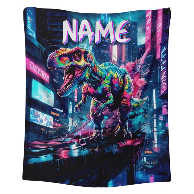 TIELUTT Personalised Dinosaur Blanket with Custom Name – Soft Throw for Boys Kids Cosy Lightweight Dino Flannel Blanket Size Fuzzy Large Blanket Static Blanket Link Blanket Heavy Winter Blankets