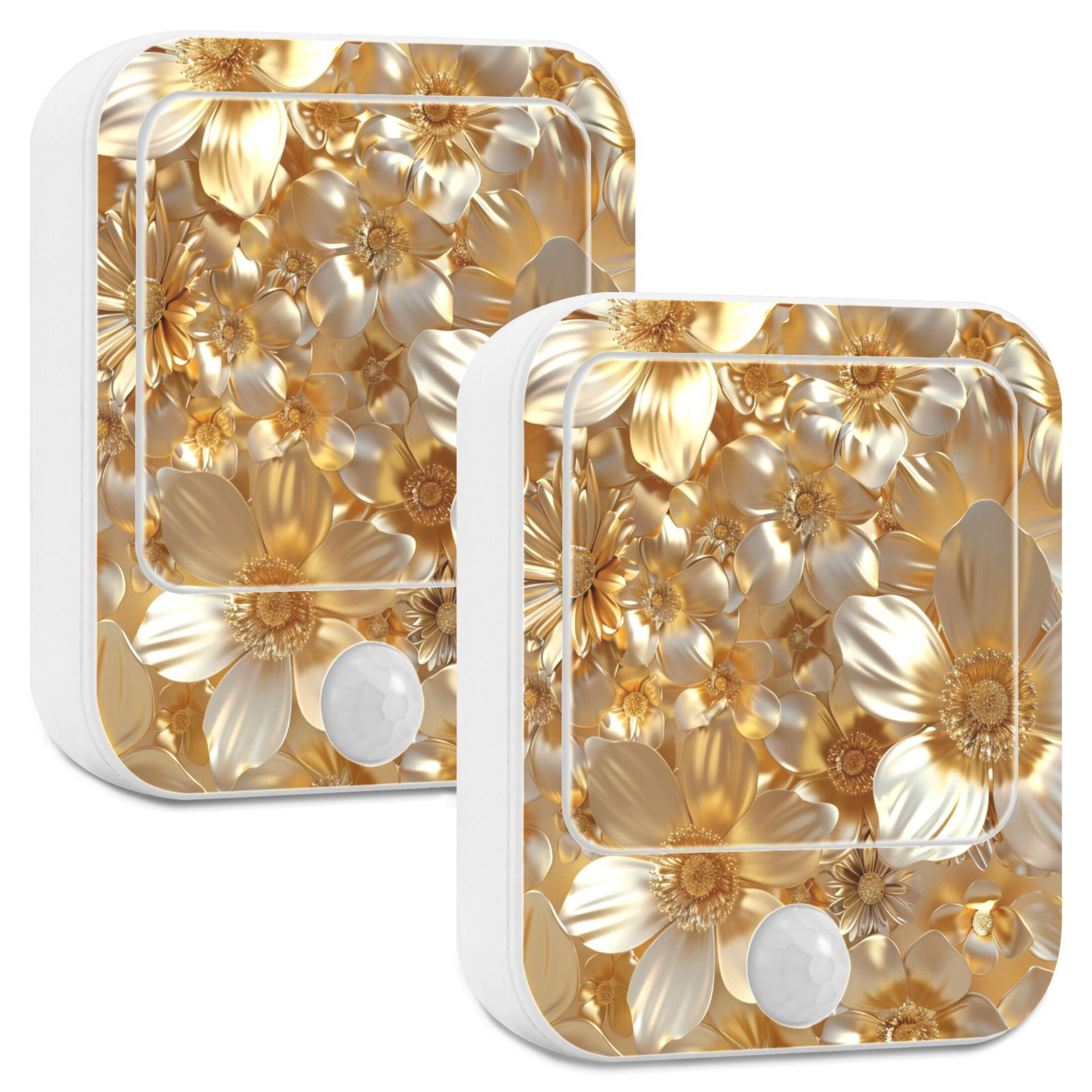 3d Gold Flowers Night Lights Plug into Wall LED with Auto Light Sensor Warm Light for Kids Hallway Bedroom Living Room Kitchen Bathroom Set of 2