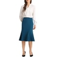 thumbnail image 2 of INSPIRE CHIC Women's High Waist Flare Hem Elegant Work Midi Fishtail Skirt XS Peacock Blue, 2 of 6