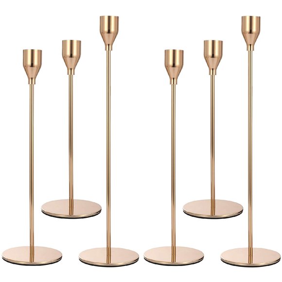 Anndason Set of 6 Pink Gold Candlestick Holders Pink Gold Candle Holder Taper Candle Holders Candle Holders Decorative Candlestick Holder for Home Decor, Wedding,Dinning, Party, Anniversary(Pink Gold)