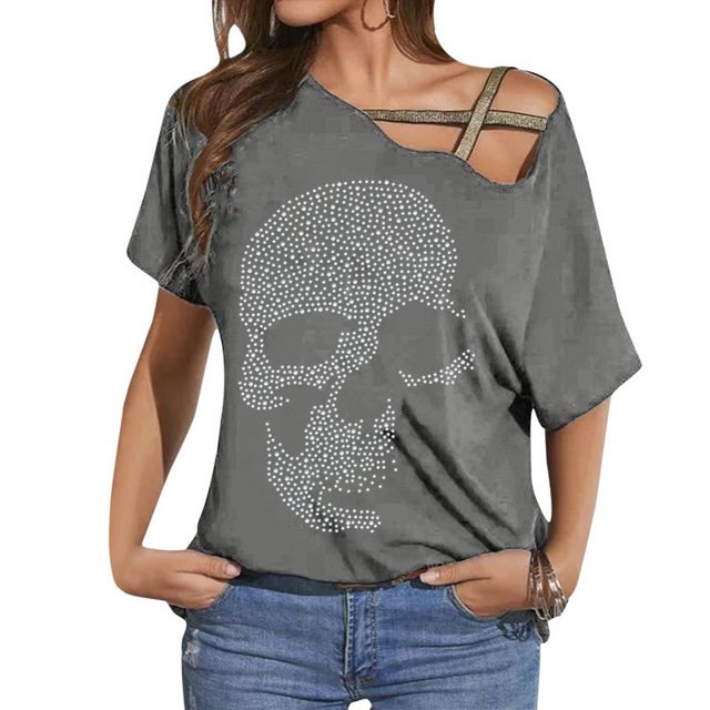 Tops de Mujer Elegante Casual Fuera Del Hombro Tops Camisas Erógenas Blusa Regular Estampada de Manga Corta Odeerbi ODB161785