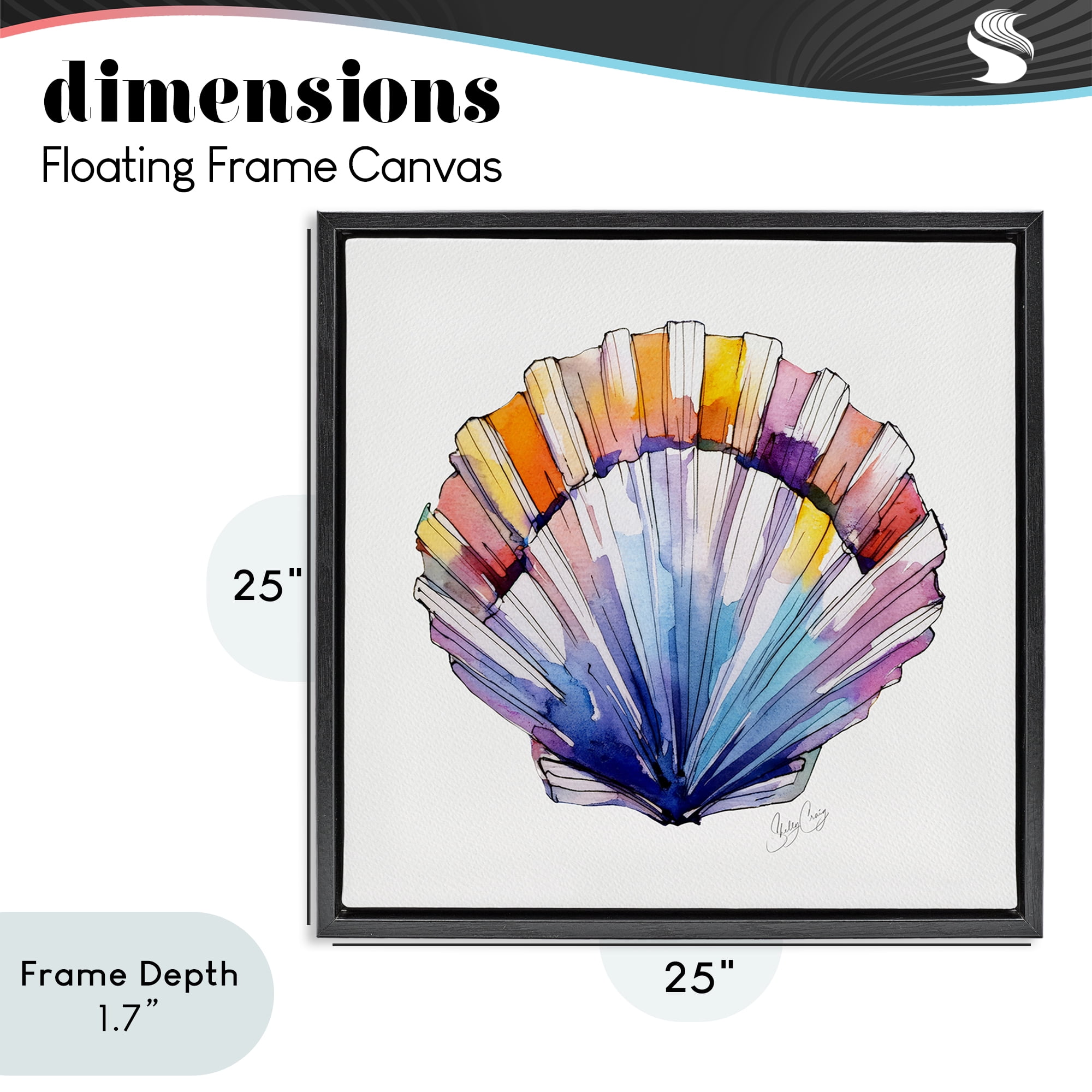 Stupell Industries Coastal Scallop Watercolor Black Framed Floater Canvas Wall Art, design by Shelly Craig