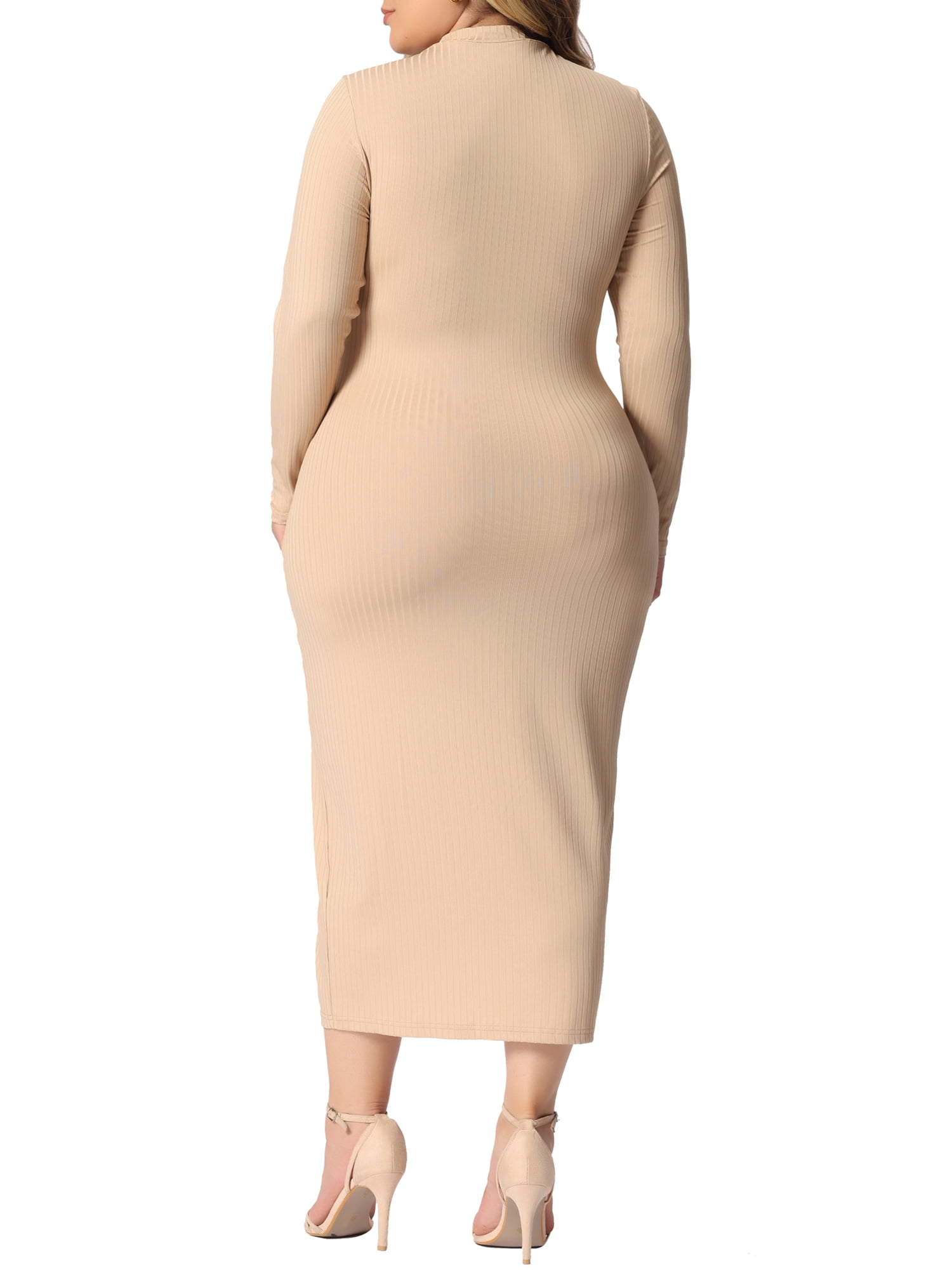 Unique Bargains Women's Plus Size Bodycon Dress Knee Slim Cut Out Dresses 4X Khaki