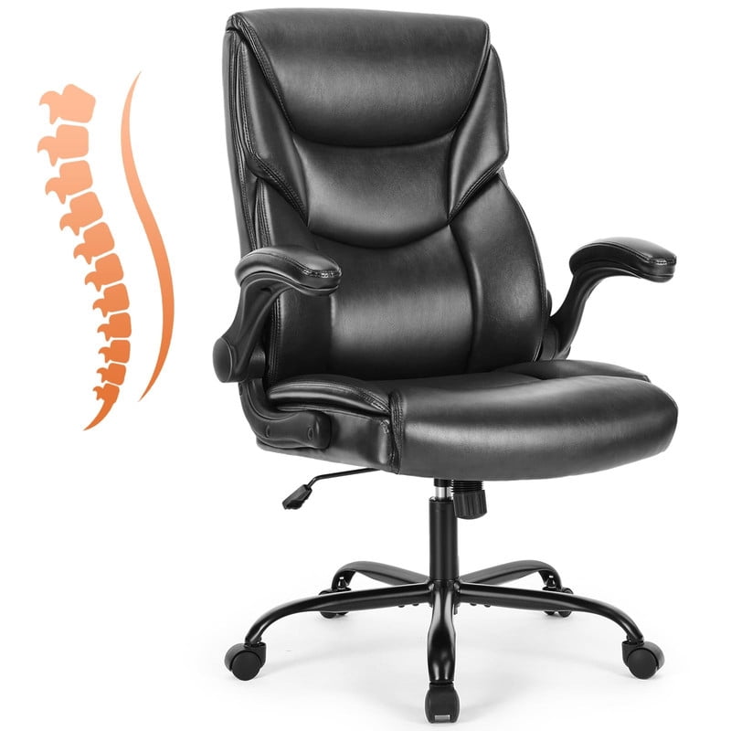 Kelno PU Leather Executive Office Chair with Flip Up Armrest Ergonomic Drafting Chair,Black