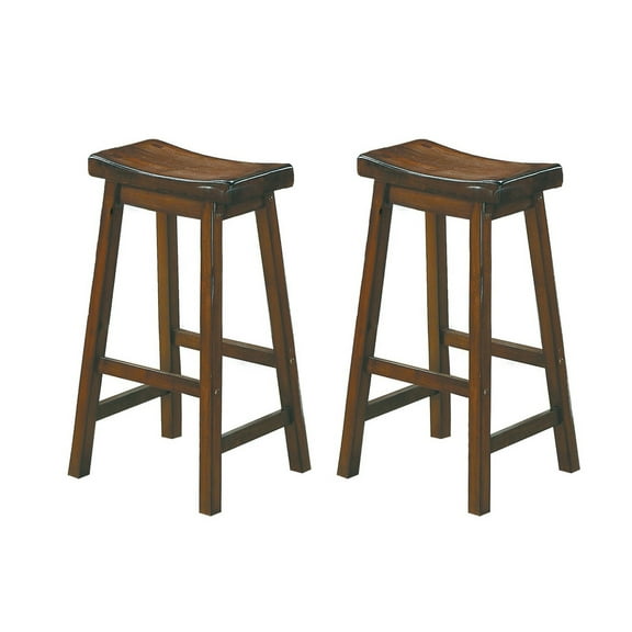 Wooden 29" Counter Height Stool with Saddle Seat, Distressed Cherry, Set Of 2 - Saltoro Sherpi