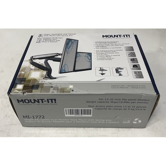 Mount-It! Dual Monitor Desk Mount With Gas Spring Arms, Black MI-1772-BLACK