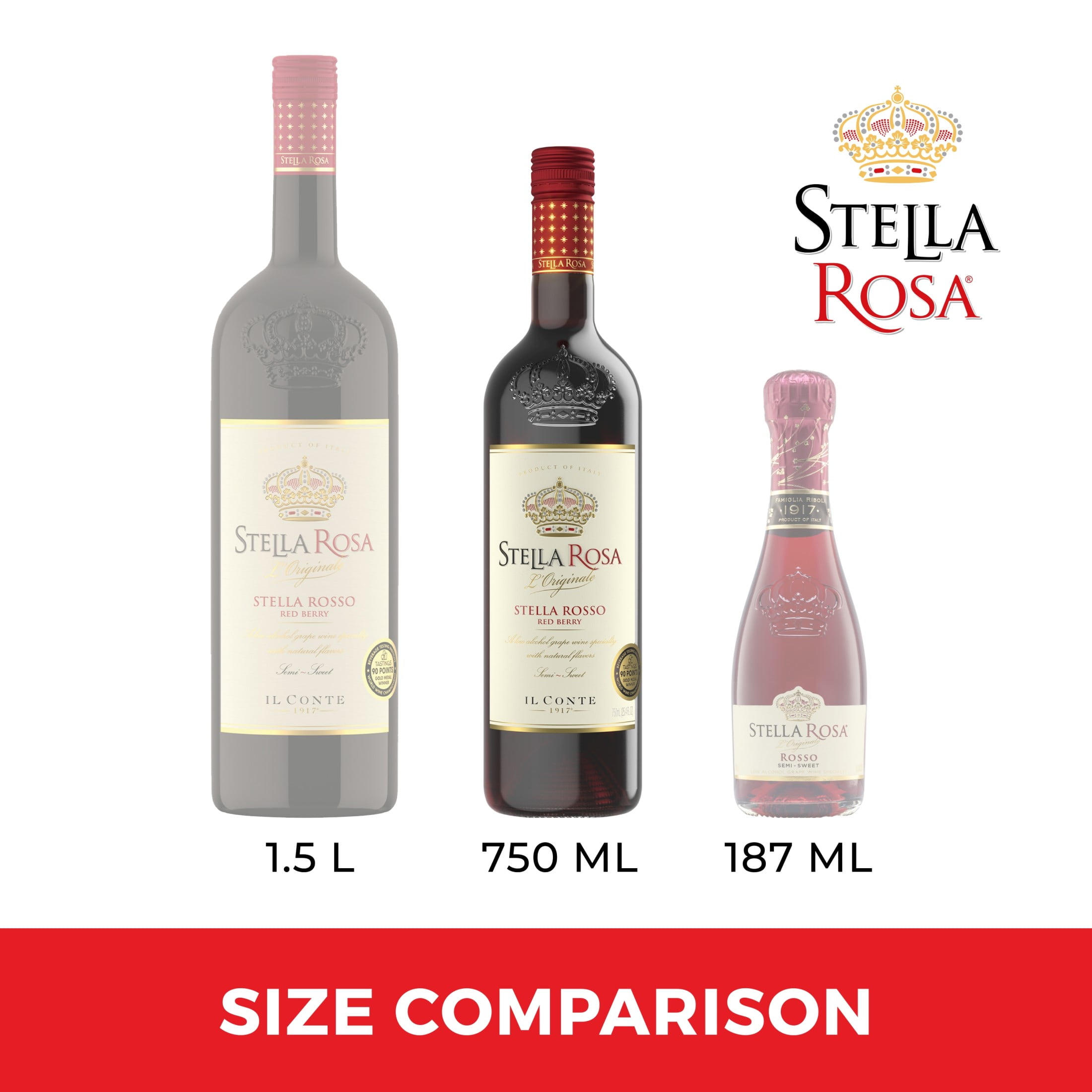 Stella Rosa Rosso Semi-Sweet Red Wine 750ml, Red Berry Flavors, 5% ABV, Piedmont Italy