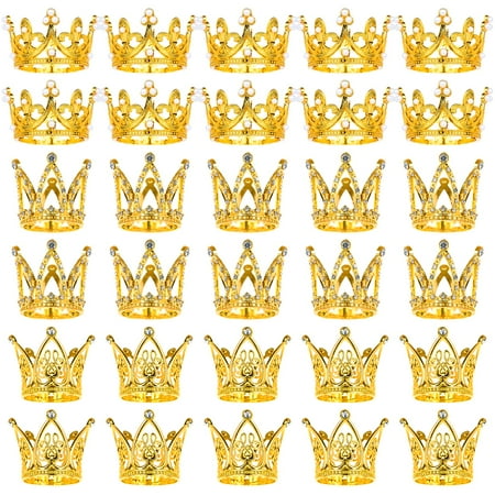 30 Pcs Crowns for Flower Bouquets Gold Napkin Rings Crown Cake Topper Mini Crown for Flower Bouquet Accessories Birthday Crowns Cupcake Toppers for Wedding Thanksgiving Day Decor, 3 Style