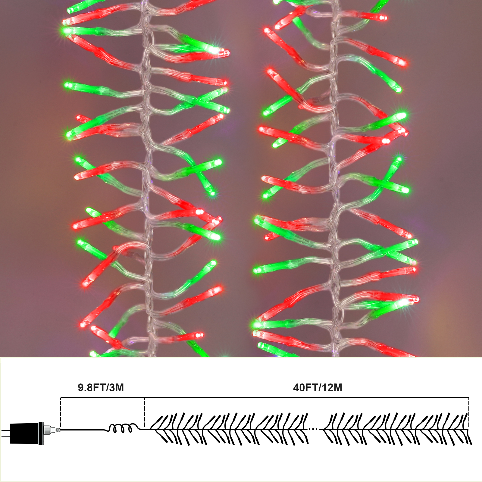 Christmas Mini Tree Lights Outdoor Cluster Light, 1000 LED Firecrackers String, 16 Modes Timer Remote Waterproof Plug in Twinkle Fairy Lights for Garland Window Party（Red and Green）