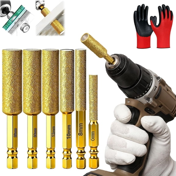 6-Set 2-in-1 Hexagonal Shank Brazing Dry Drilling Specialized Hole Opener, Diamond Drill Bits for Ceramic Tile Glass Marble and Stone, Universal 1/4 Inch Hex Shank Fits Most Drills (6pcs)