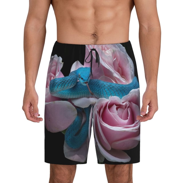 Vsdgher Shorts de Pyjama pour Hommes à Imprimé Rose et Trois Roses, Bas de Pyjama Légers avec Poches, Taille Élastique - Grand