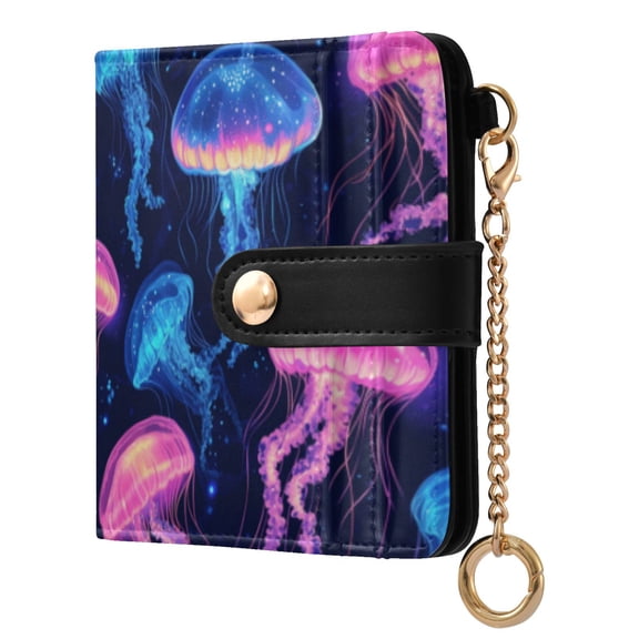 Qxltty Luminous Jellyfish Ladies Wallet Rfid Slim Thin Compact Credit Card Women Wallet Zipper Coin Pocket and ID Window for Female Gifts