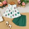 thumbnail image 4 of CUZIBR Summer Toddler Baby Girls 2 Piece Sets Sleeveless Floral Prints Cute Bow Crewneck Pleated Tank Top Blouse Shorts Breathable Stylish Lightweight Outfits,Green,2-3 Years, 4 of 6