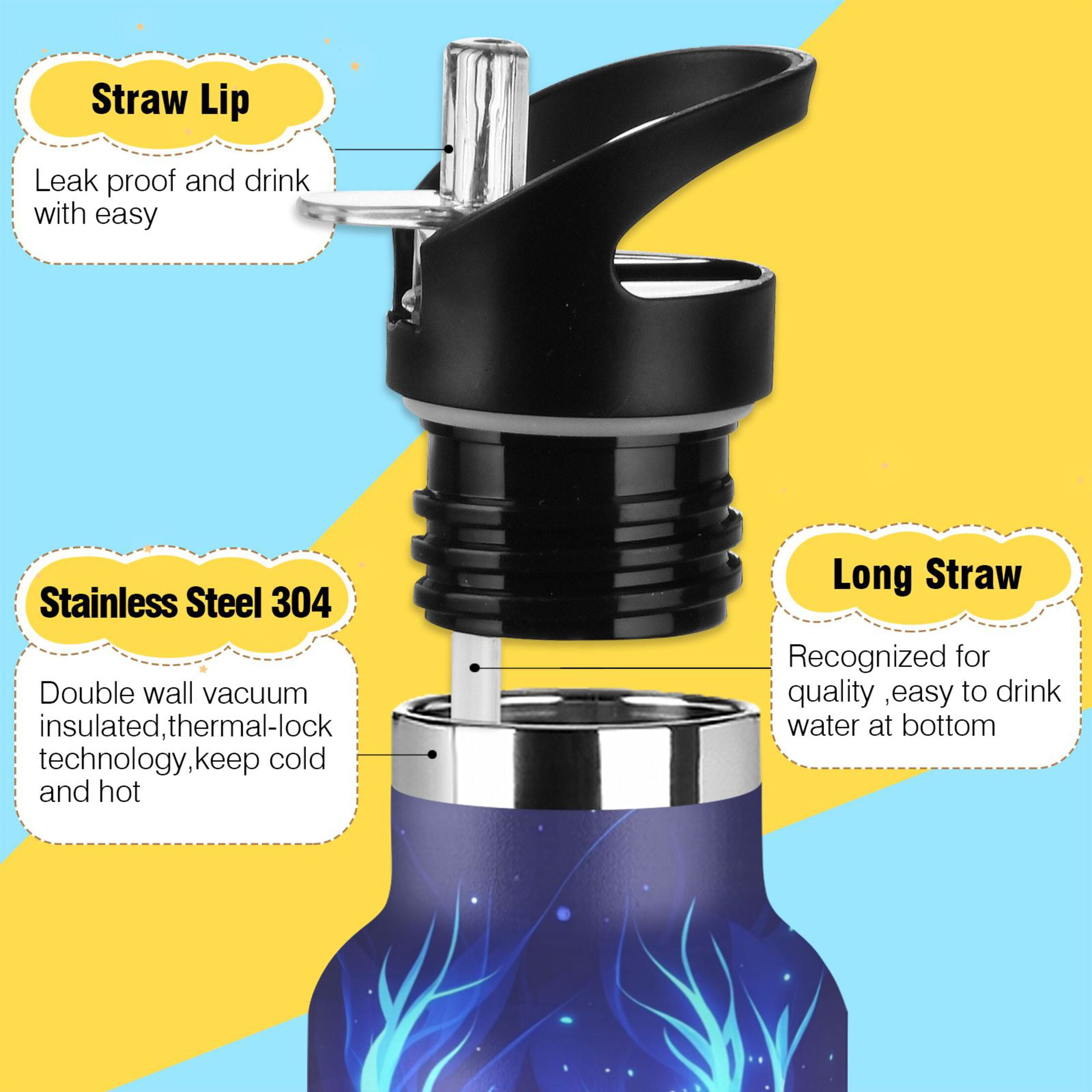 600ML Stainless Steel Insulated Cup Sports Water Bottle Portable Thermos Cup Water Glasses Insulated Tumblers Convenient and Durable Purple Elk