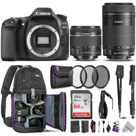 Canon EOS 80D DSLR Camera with EF-S 18-55mm f/3.5-5.6 is STM + EF-S 55-250mm f/4-5.6 is STM Lens w/Advanced Photo & Travel (Best Canon Dslr Lens For Travel)