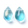 thumbnail image 2 of 20pc Transparent Glass Charms Glitter Gold Powder Teardrop Cyan 9x6x5mm Hole: 1mm, 2 of 3