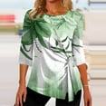 thumbnail image 2 of Dyegold Womens Tops 3/4 Length Sleeves Boho Western Tops Vintage Floral Side Twist Knot Blouses Dressy Casual Fall Shirt Tee, 2 of 5