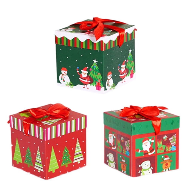 Dosaele 3pcs Christmas Gift Box Square Paper Candy Boxes Cartoon Xmas Decorations for Home (Small Size)