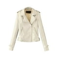 thumbnail image 3 of outfmvch jackets for women casual solid color lapel zipper long sleeve leather jacket coat womens tops cardigan for women white, 3 of 7