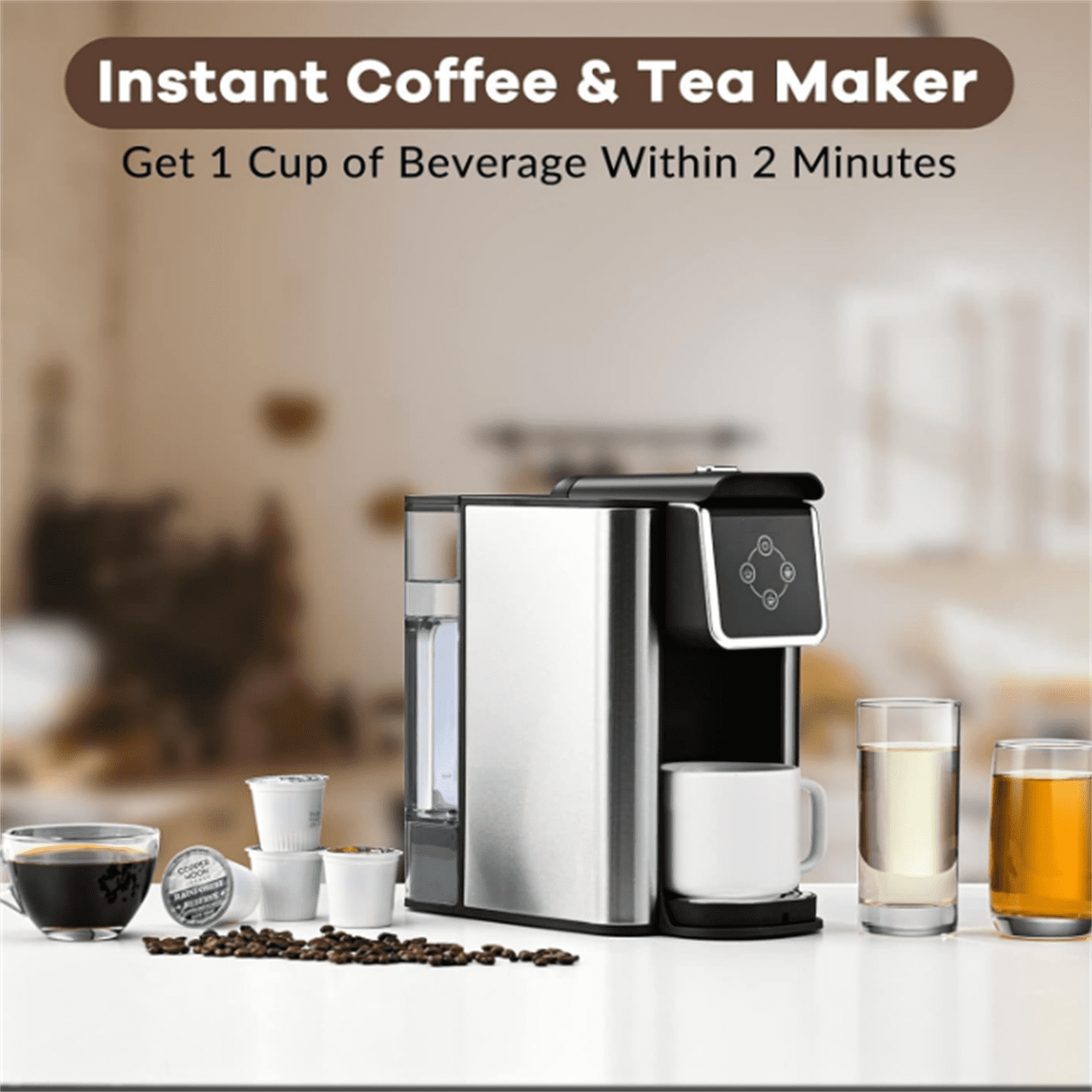 Coffee Maker 3 in 1 Single Serve Coffee Machine, Compatible with K cup Capsules, Instant Coffee Pot, Tea maker, 6,8,10 Oz Cup, Removable 50 Oz Water Reservoir, 120V 1150W