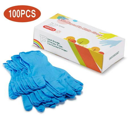 Kids Disposable Nitrile Gloves for 7-14 Years - Latex Free, Food Grade, Powder Free - for Crafting, Painting, Gardening, Cooking, Cleaning - 100 PCS