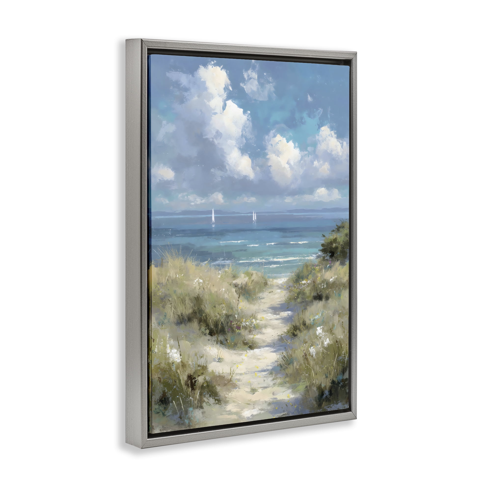 Stupell Industries Impressionist Clouds over Beach Path Gray Framed Floater Canvas Wall Art, design by Petal Prints Design